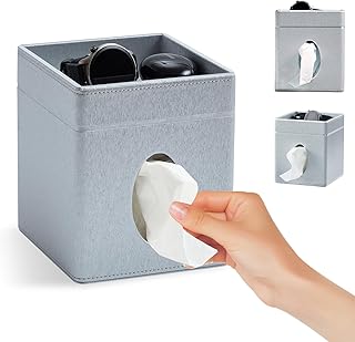 Off White PU Leather Tissue Box Cover