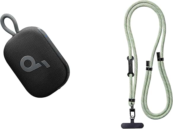 Black Bluetooth Shower Speaker with Green Lanyard