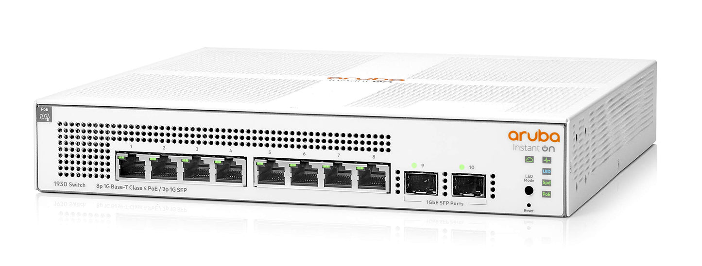 Instant On 1930 8-Port PoE Gb Ethernet 8xGE PoE (124W), 2X 1G SFP, L2+ Smart Switch US Cord (JL681A#ABA)