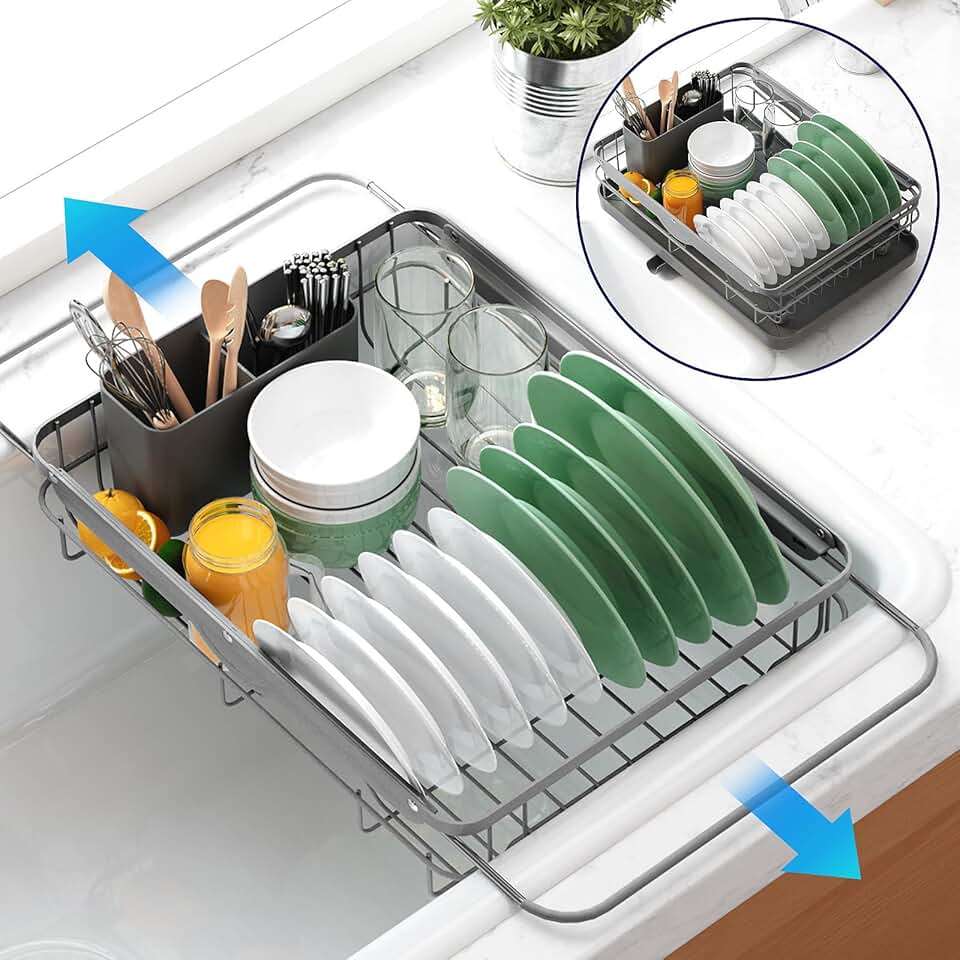 Dish Drying Rack for Kitchen Counter, Grey