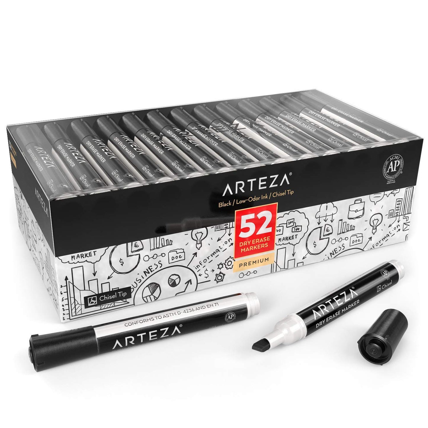 Bulk Pack of 52 Black Dry Erase Markers