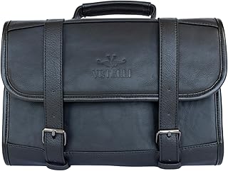 Leather toiletry bag with water resistance and multiple pockets
