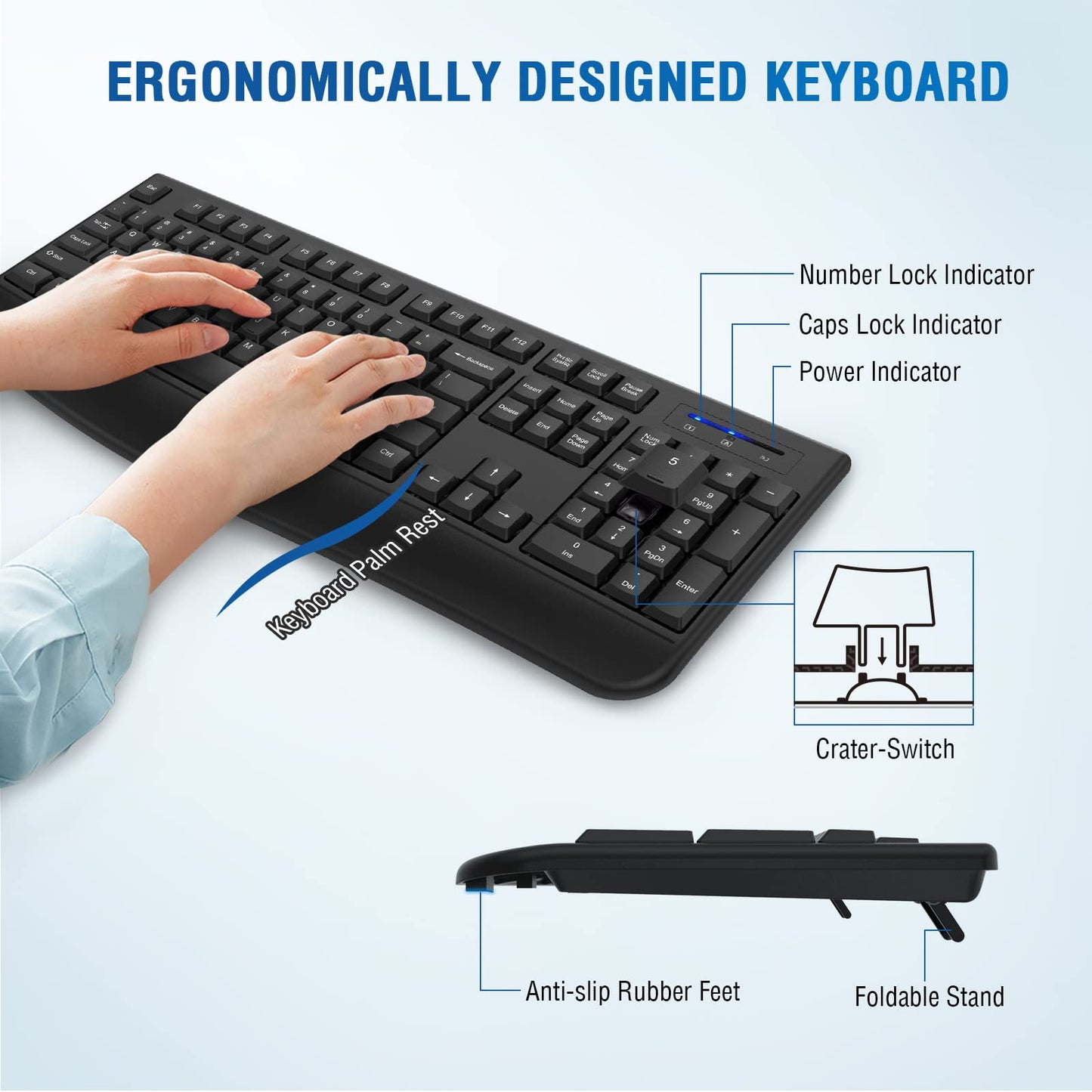 Wireless Keyboard and Mouse Combo, Full-Sized 2.4GHz Wireless Keyboard with Comfortable Palm Rest and Optical Wireless Mouse for Windows, Mac OS PC/Desktops/Computer/Laptops