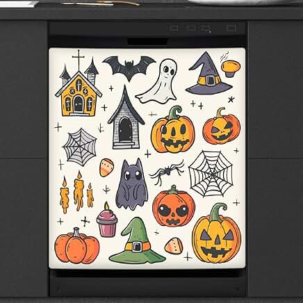 Hand Drawn Halloween Pumpkin Magnet Cover for Dishwasher