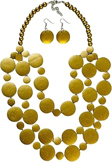 Layered Wooden Beaded Necklace with Disc Beads