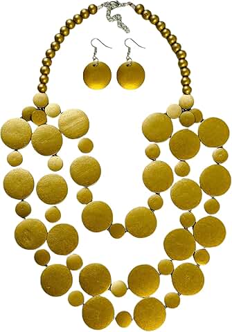 Layered Wooden Beaded Necklace with Disc Beads