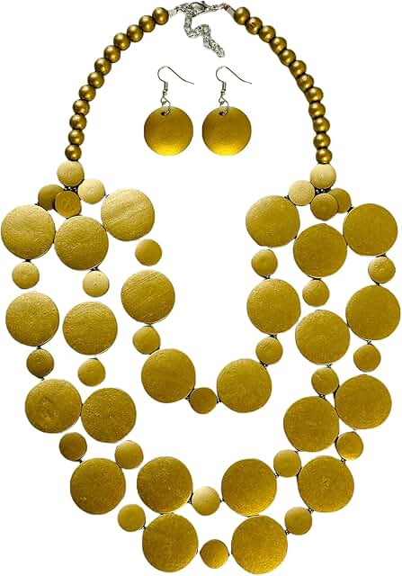 Layered Wooden Beaded Necklace with Disc Beads