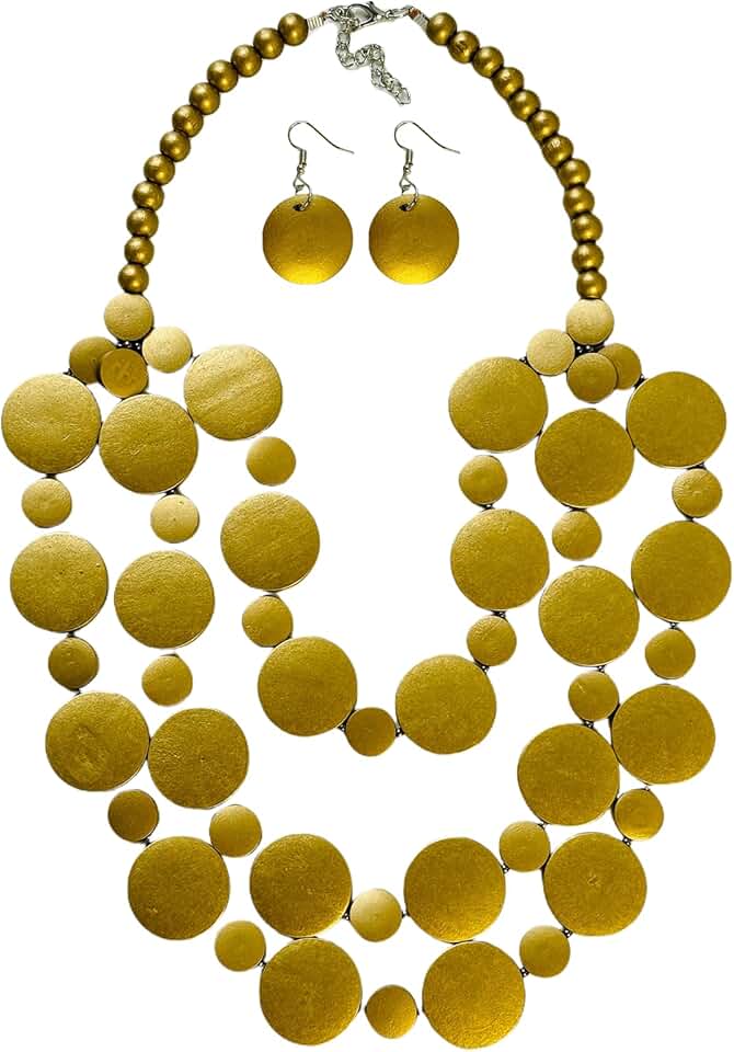 Layered Wooden Beaded Necklace with Disc Beads