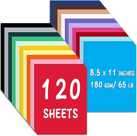 120 Sheets of 8.5" x 11" Colored Cardstock in 20 Assorted Colors