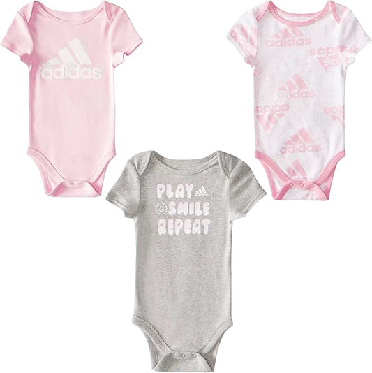 Baby Girls Short Sleeve Bodyshirt Set in Pink, White, Grey