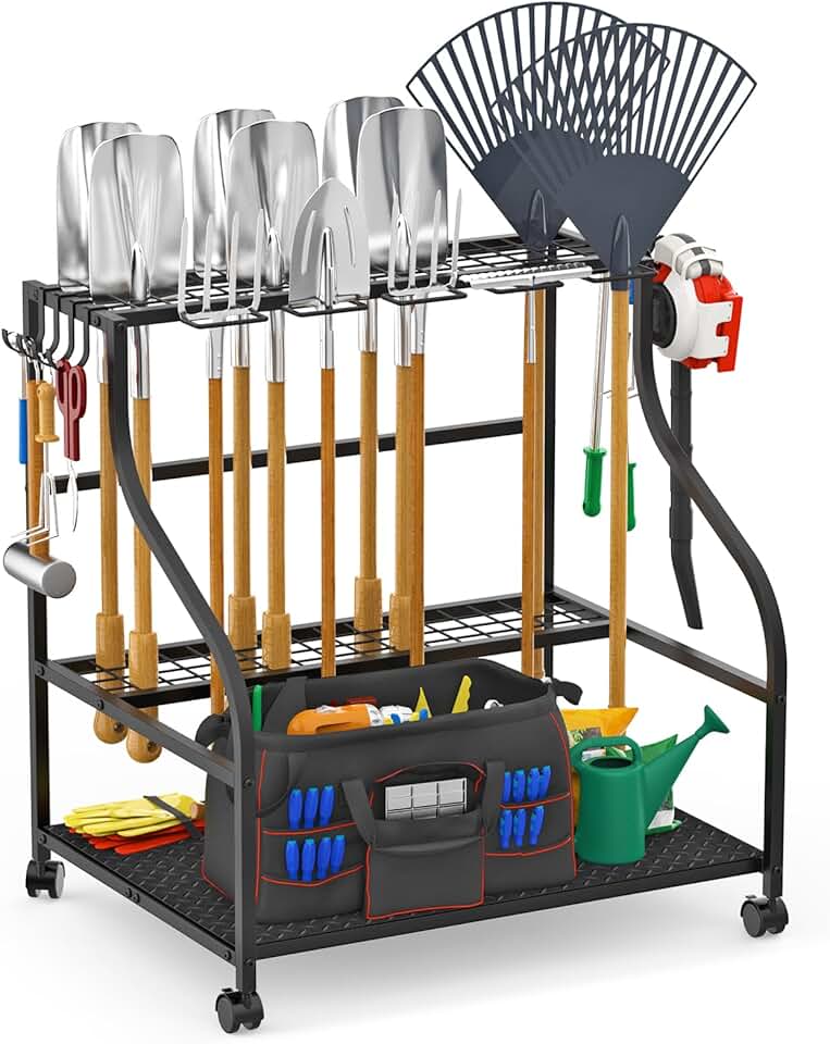3-Tier Garden Tool Organizer with Wheels