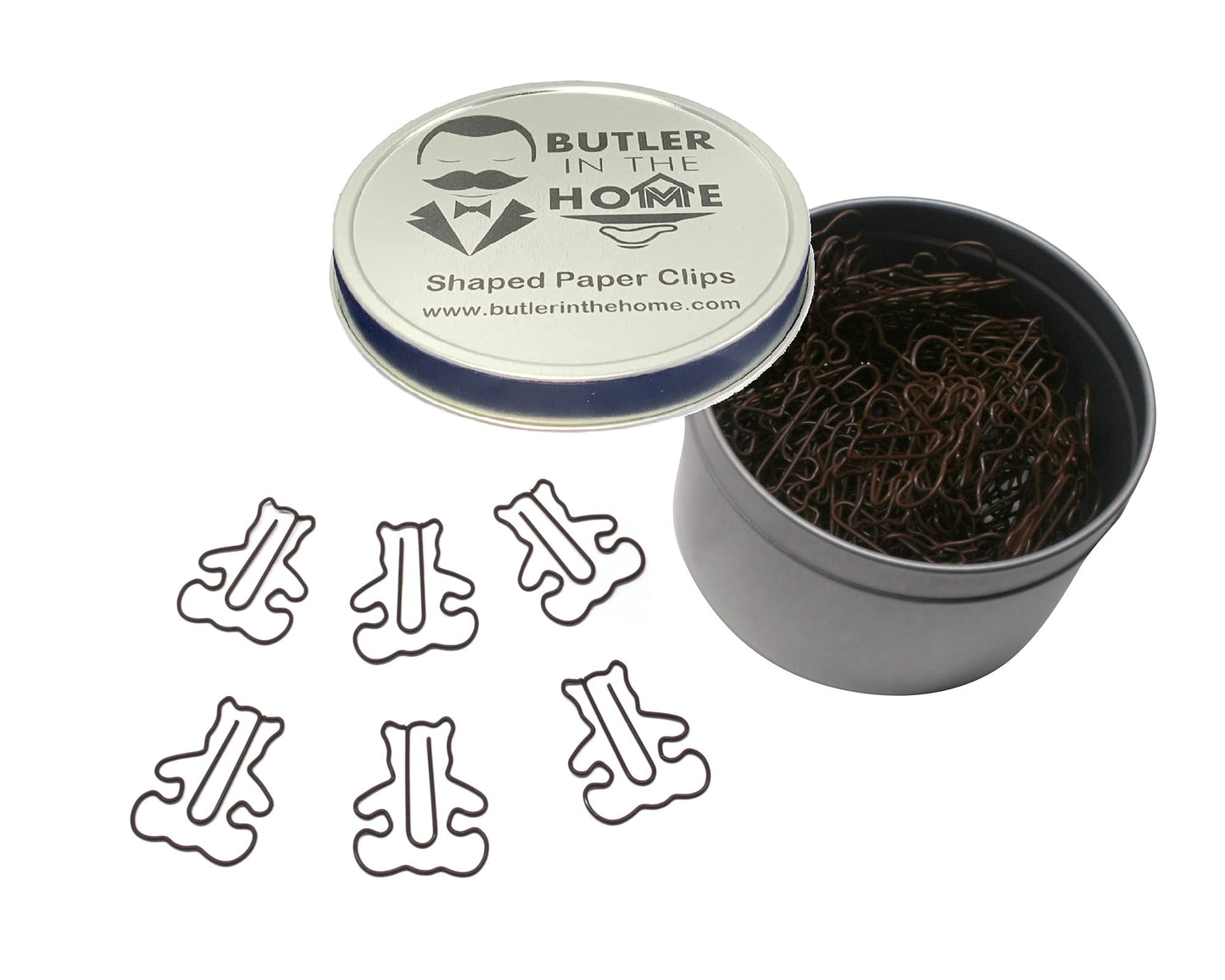 Bear-shaped paper clips in a round tin, 100 count