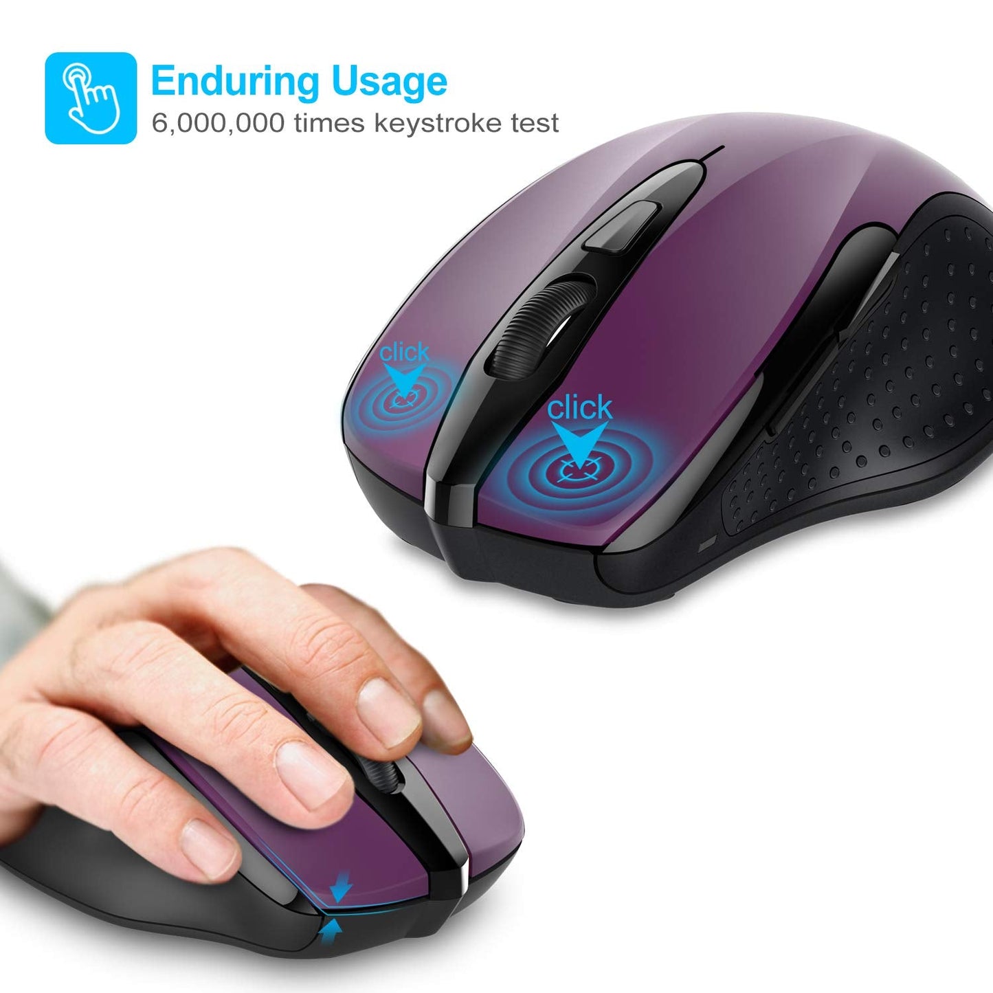 Wireless Mouse, Pro 2.4G Ergonomic Wireless Optical Mouse with USB Nano Receiver for Laptop,PC,Computer,Chromebook,Notebook,6 Buttons,24 Months Battery Life, 2600 DPI, 5 Adjustment Levels