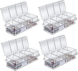 Set of 4 clear seasoning boxes with spoons and 16 spice jars