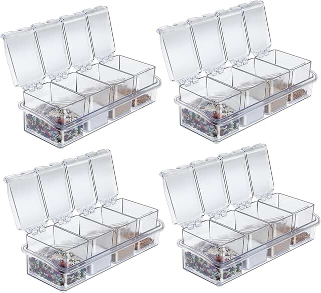 Set of 4 clear seasoning boxes with spoons and 16 spice jars