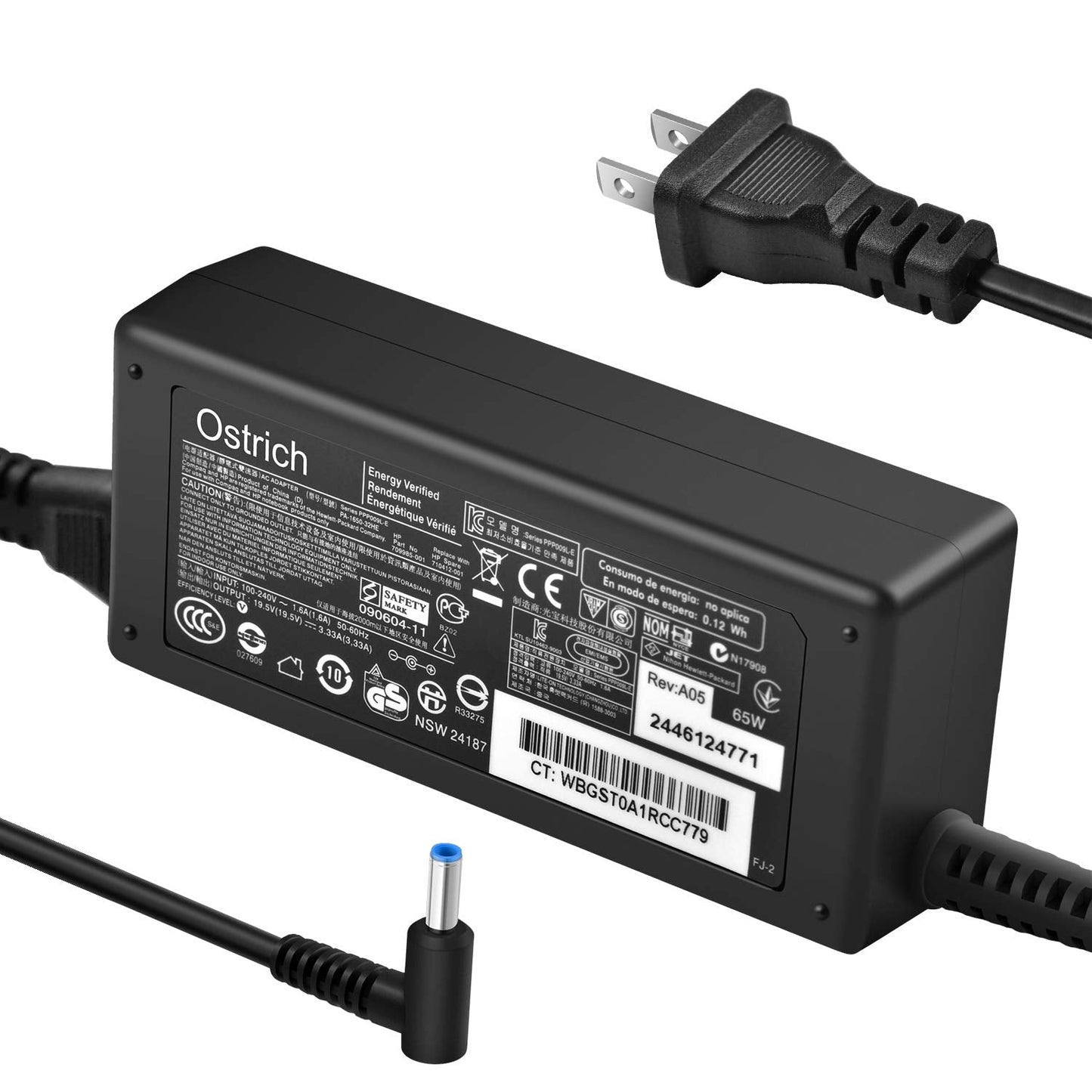 65W Laptop Charger for HP Smart Blue Tip Compatible Pavilion x360, Zbook, Envy, Spectre, Elitebook 840, ProBook and More AC Adapter Power Supply Cord