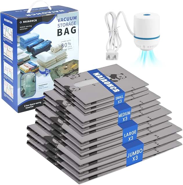 Set of 12 Vacuum Storage Bags with Pump and Window