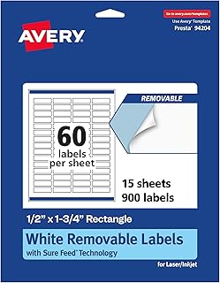 Matte White Removable Rectangle Labels, 0.5" x 1.75", 900 sheets