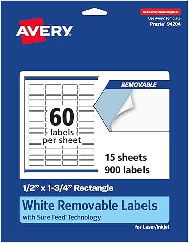 Matte White Removable Rectangle Labels, 0.5" x 1.75", 900 sheets