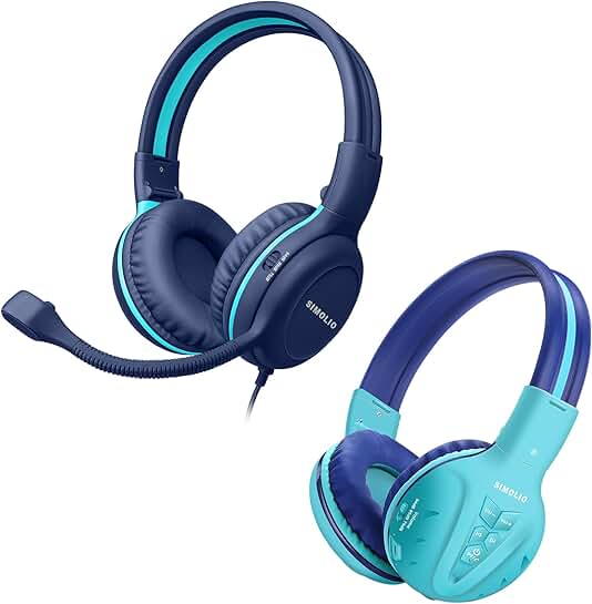 Kids Wired and Wireless Headphones with Mic, Pink, Foldable