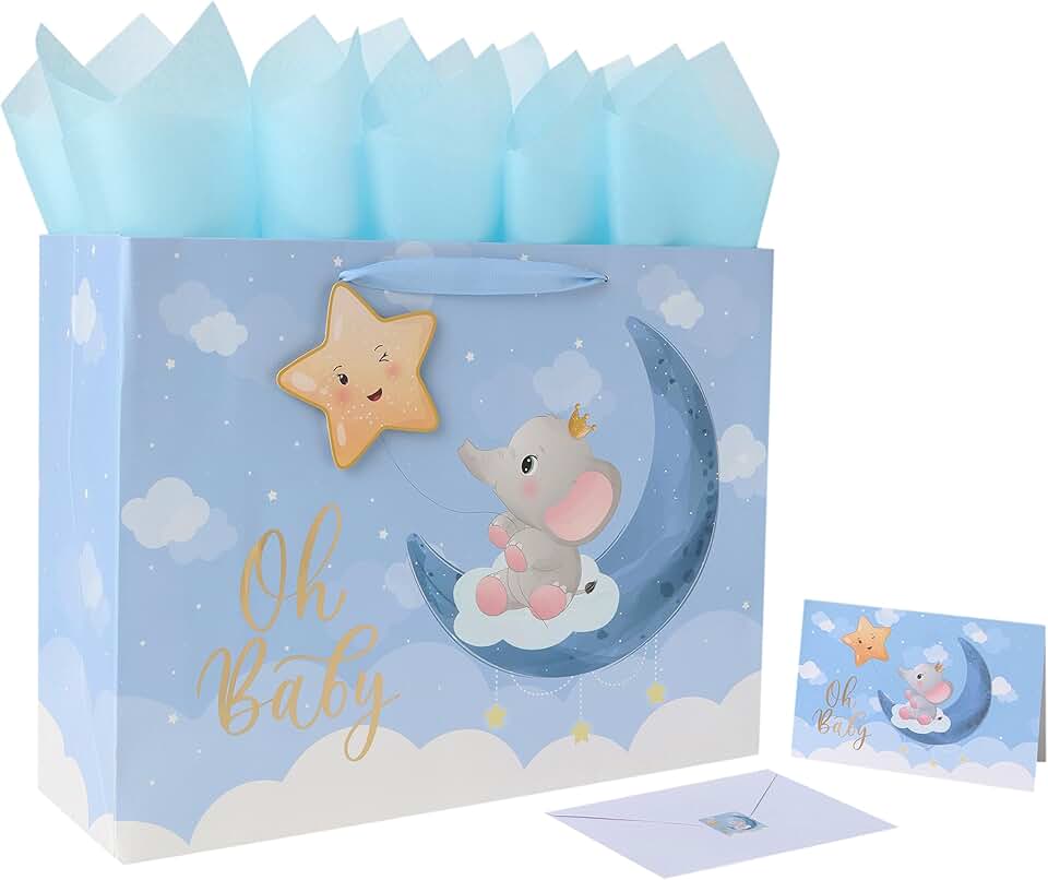 Large Baby Boy Gift Bag with Card and Decorations
