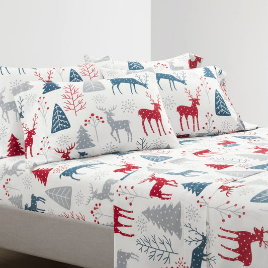 Wonderland Soft Flannel Sheet Set, 6 Piece, Full, Red  Teal