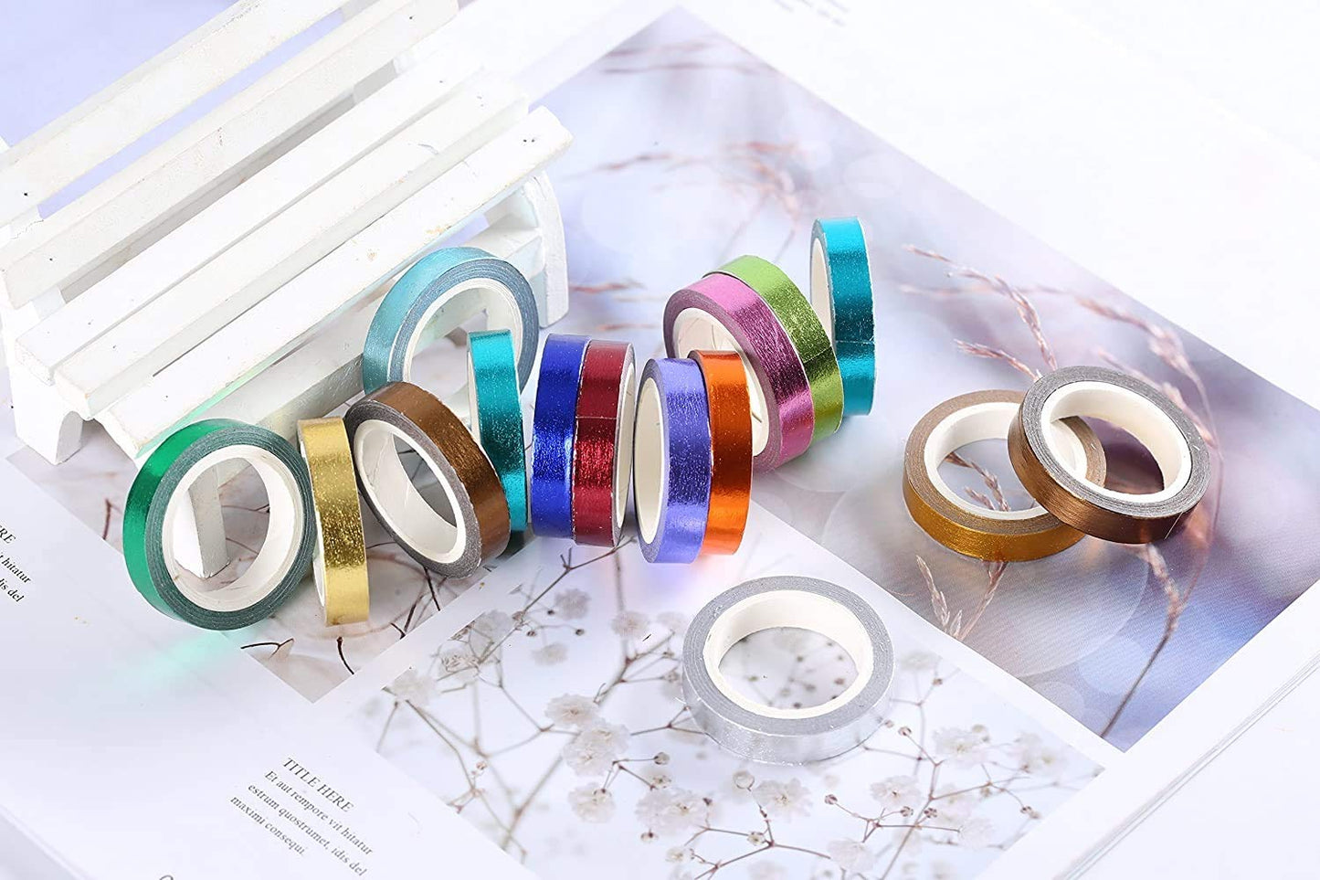30 Rolls of Multi-Colored and Gold Metallic Washi Tape
