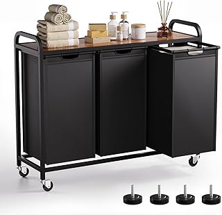 Three-Section Laundry Hamper with Pull-Out Organizer and Wheels