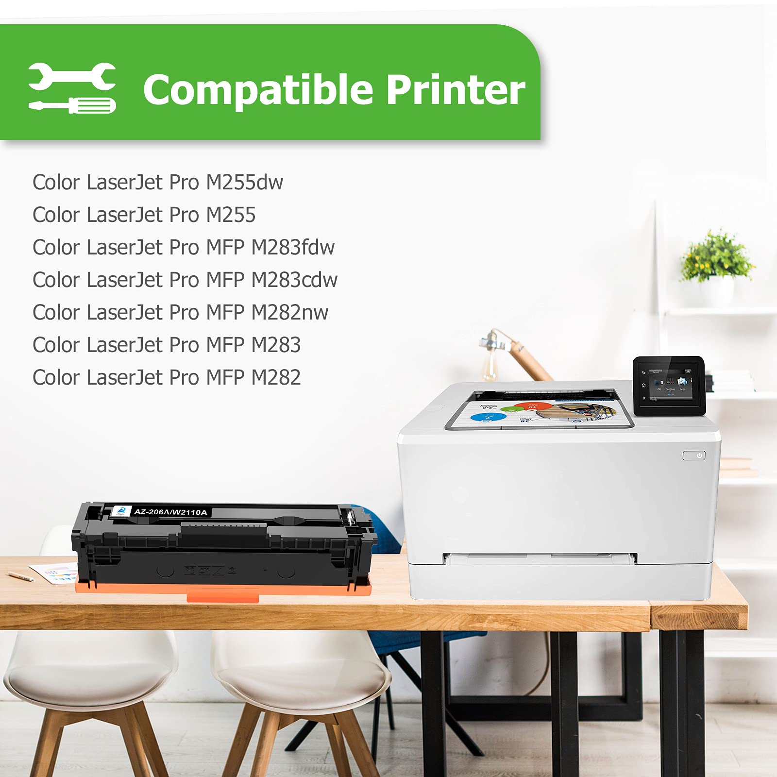 Compatible Toner Cartridge Replacement for HP 206A W2110A 206X W2110X for HP Color Pro MFP M283FDW M255DW M283CDW M283 M255 Printer Ink (Black Cyan Yellow Magenta, 4-Pack)