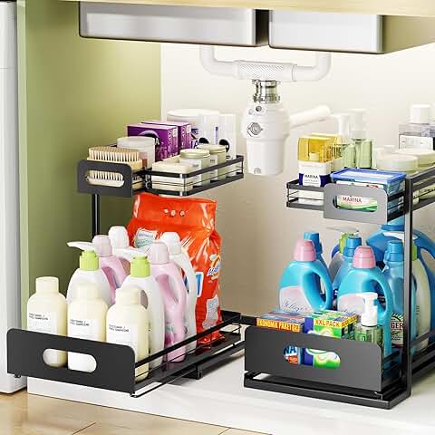 Two Metal Under Sink Storage Organizers with Baskets