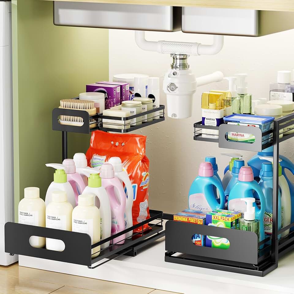 Two Metal Under Sink Storage Organizers with Baskets