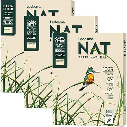 Letter size natural sugarcane pulp printer paper, 3 reams