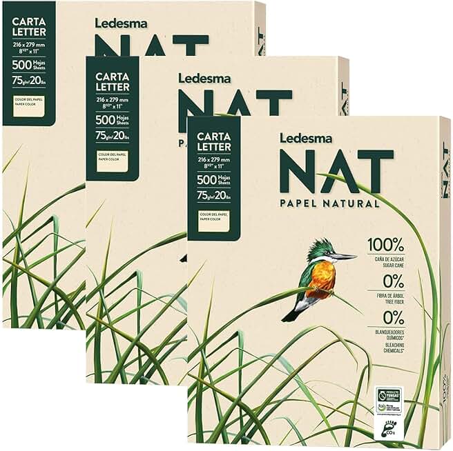 Letter size natural sugarcane pulp printer paper, 3 reams