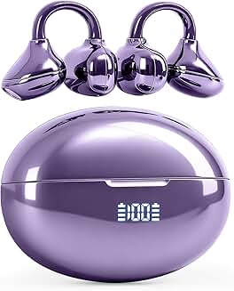 Purple clip-on open ear earbuds with Bluetooth 5.4 and waterproof design