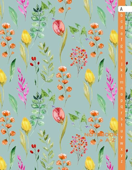 Alphabetical Lined Notebook with A-Z Tabs and Floral Design