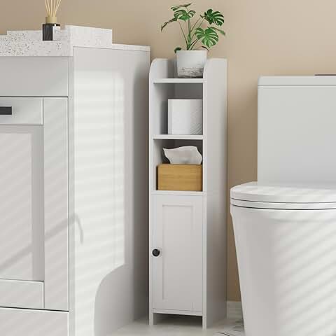 Small Bathroom Corner Floor Cabinet with Door and Shelves