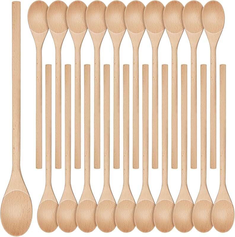 Set of 6 Wooden Cooking Spoons with Comfortable Grip