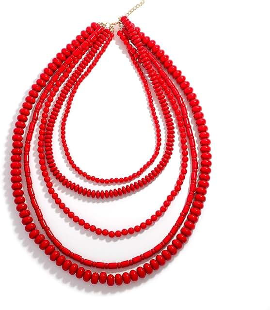 Bold multi-layer red beaded necklace for women