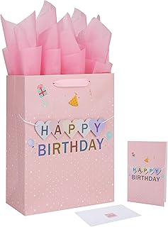 Large Pink Gift Bag with Card and Tissue Papers