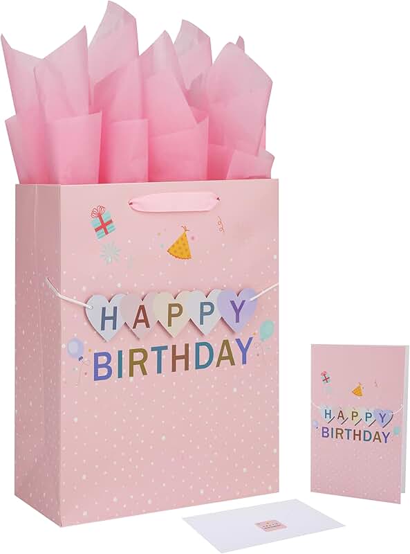 Large Pink Gift Bag with Card and Tissue Papers