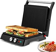 Panini Press and Indoor Grill with Adjustable Temperature