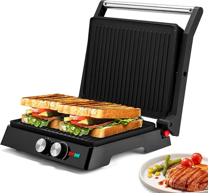 Panini Press and Indoor Grill with Adjustable Temperature