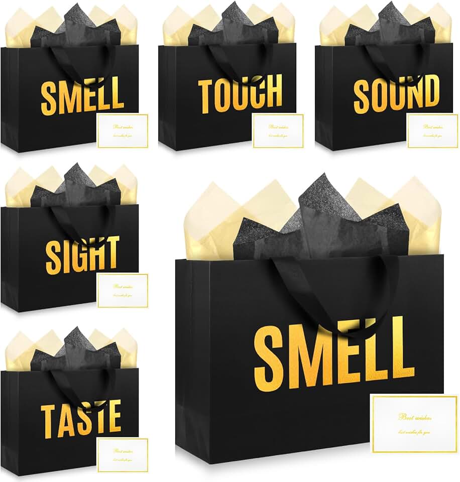 Five Senses Gift Bag with Labels and Ribbon Handle