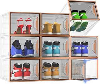 Large Clear Stackable Shoe Storage Boxes with Magnetic Door