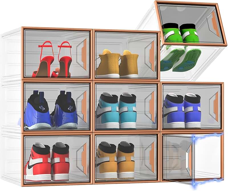 Large Clear Stackable Shoe Storage Boxes with Magnetic Door
