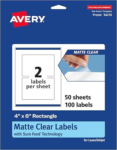 Matte Clear Rectangle Labels, 4x6, 100 sheets