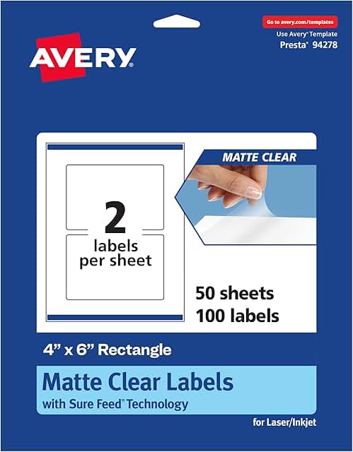 Matte Clear Rectangle Labels, 4x6, 100 sheets