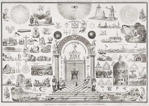 Allegory of Freemasonry with Temple Gate Scene