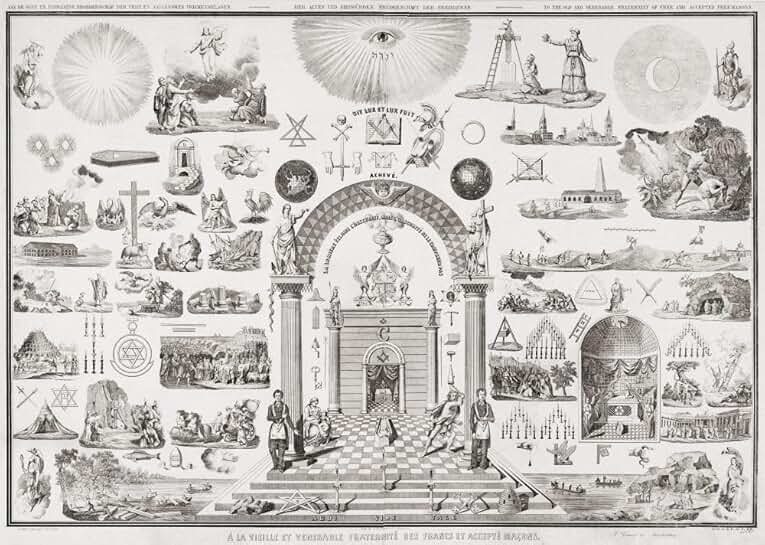 Allegory of Freemasonry with Temple Gate Scene