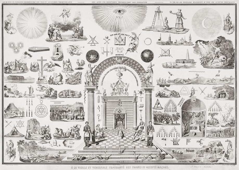 Allegory of Freemasonry with Temple Gate Scene